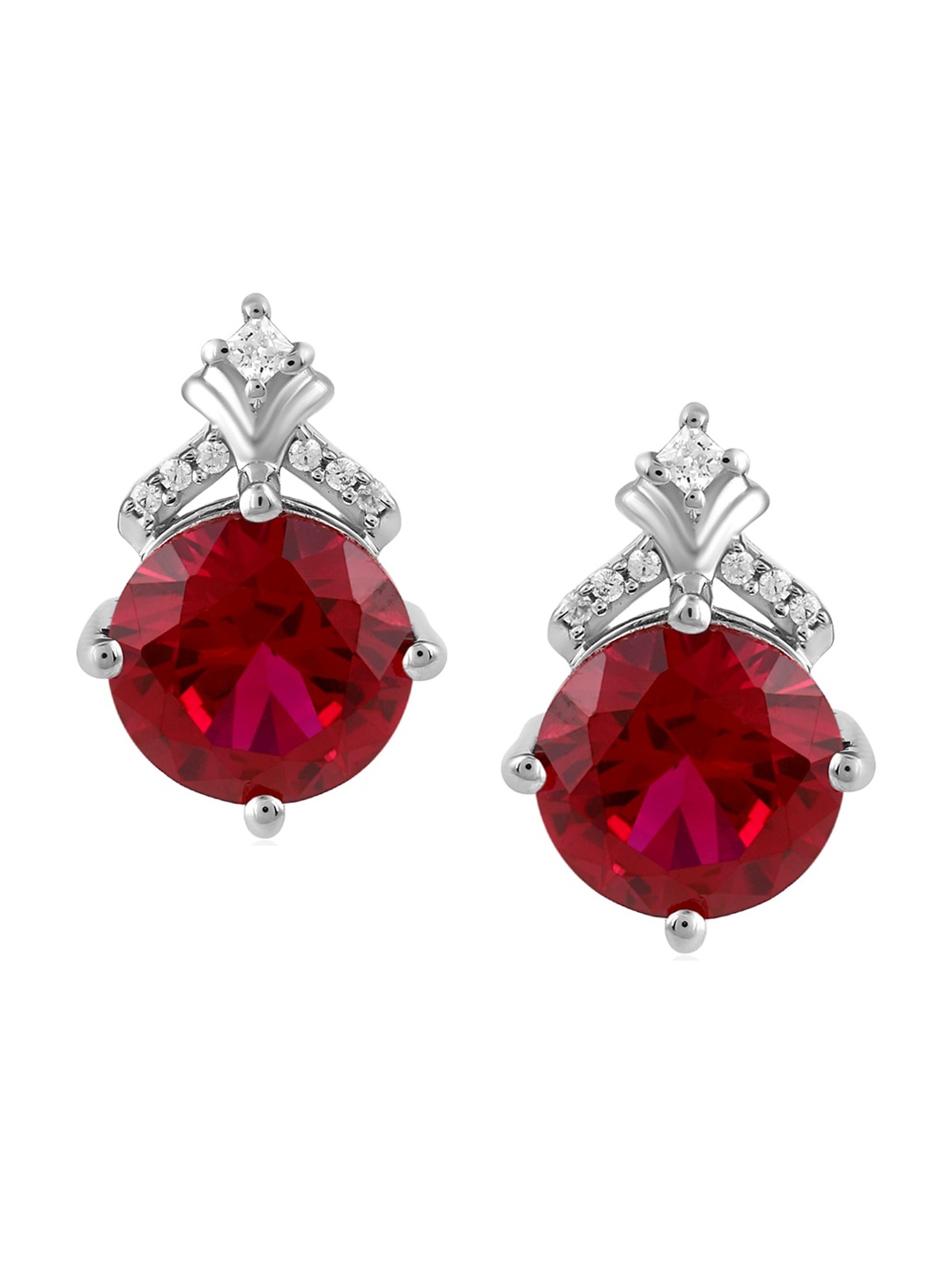 

LA SOULA Red & Silver-Toned Classic Studs Earrings