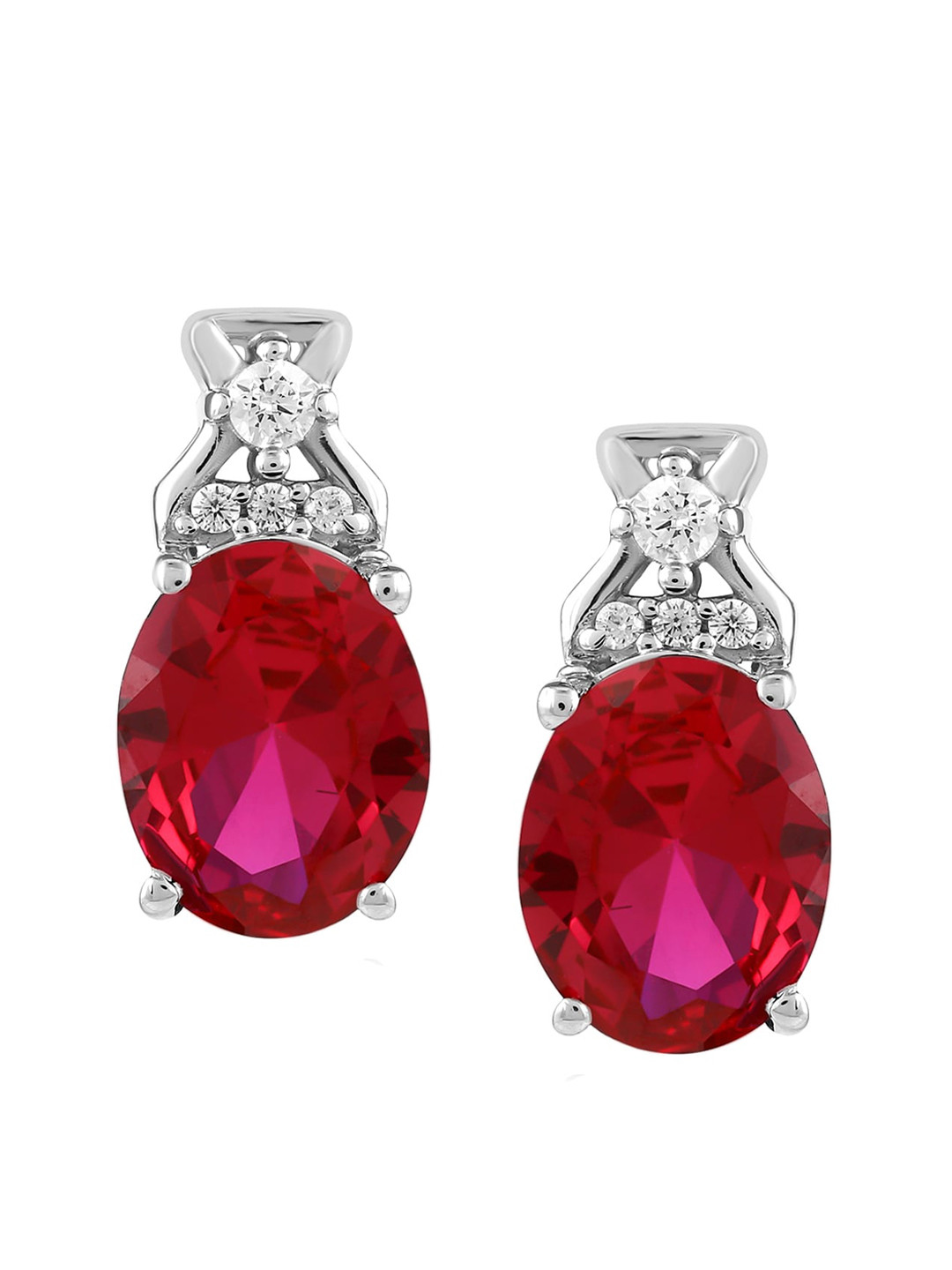 

LA SOULA Red & Silver-Toned Contemporary Studs Earrings