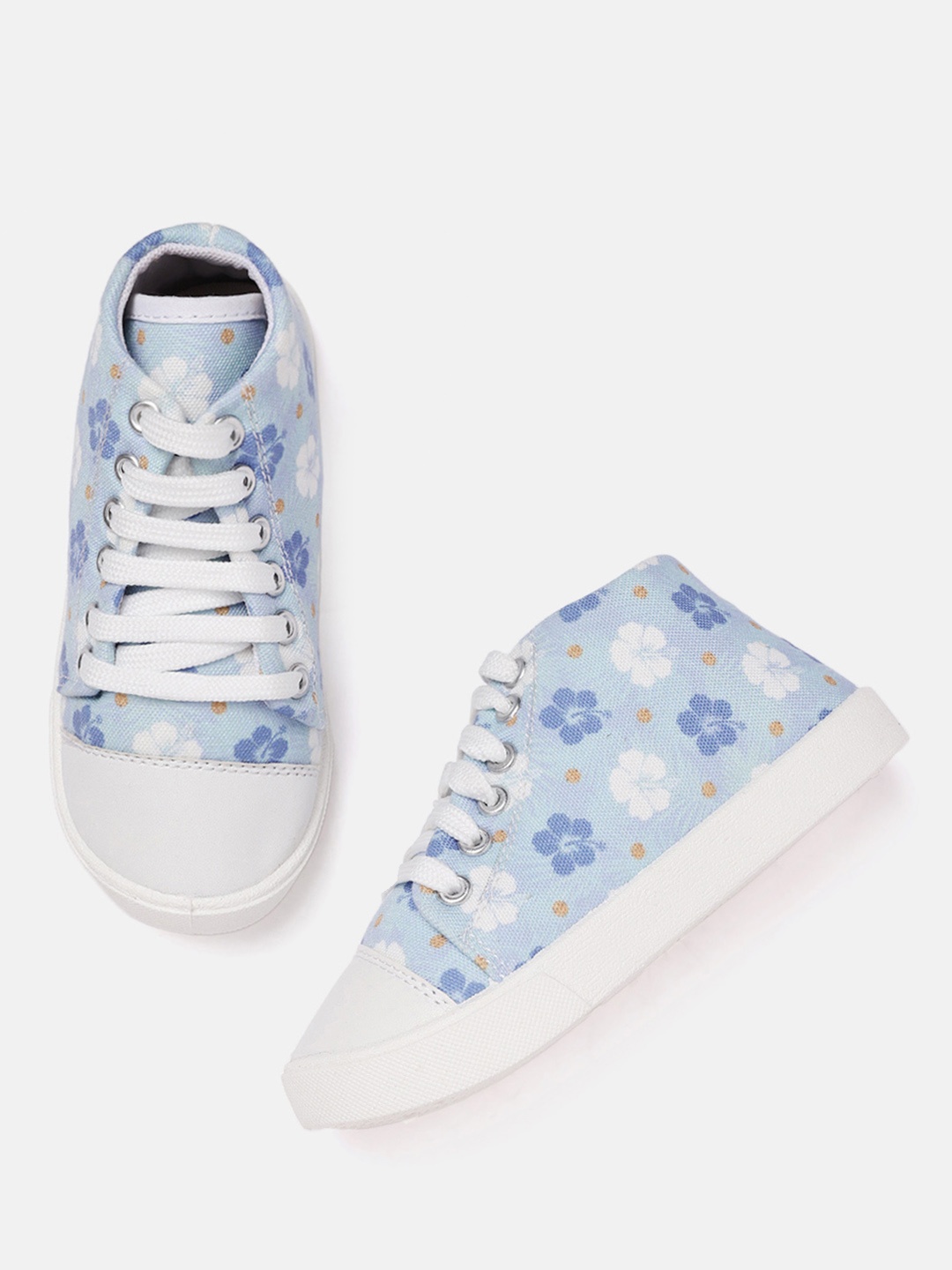 

YK Girls Blue & White Floral Printed Mid Top Sneakers