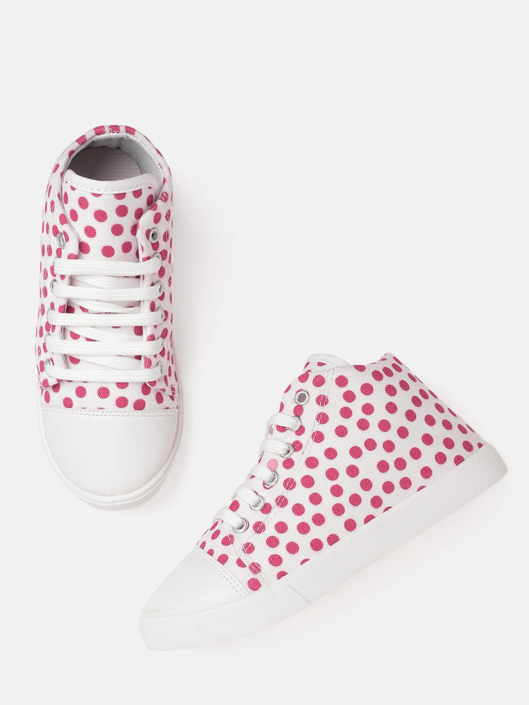 

YK Girls White & Pink Polka Dot Print Mid-Top Sneakers