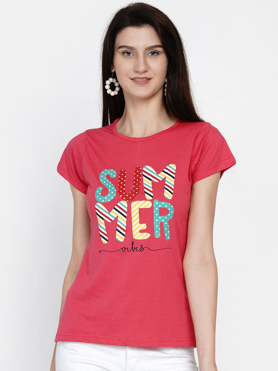 

FABNEST Women Pink Typography Printed T-shirt