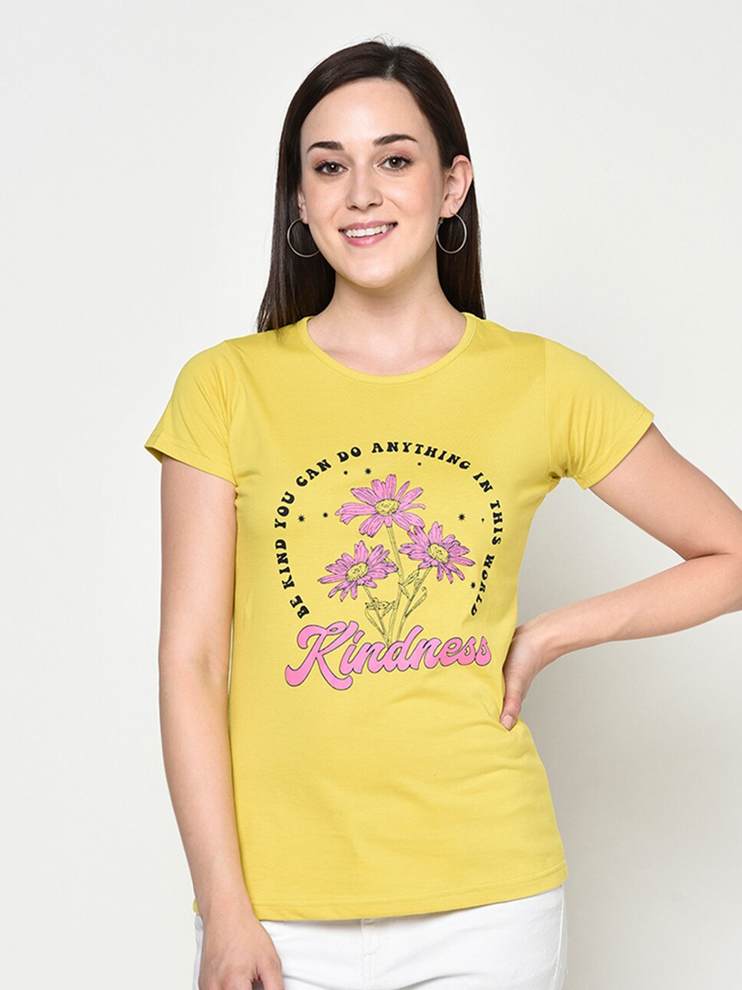 

FABNEST Women Yellow Printed T-shirt