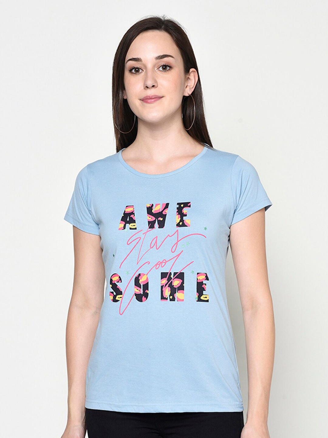 

FABNEST Women Blue Printed T-shirt