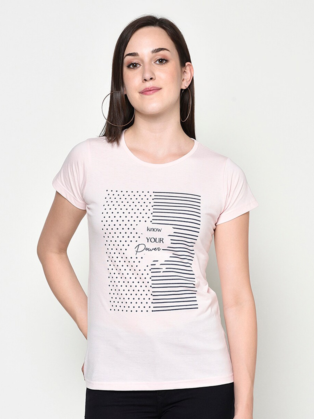 

FABNEST Women Pink & Black Printed T-shirt