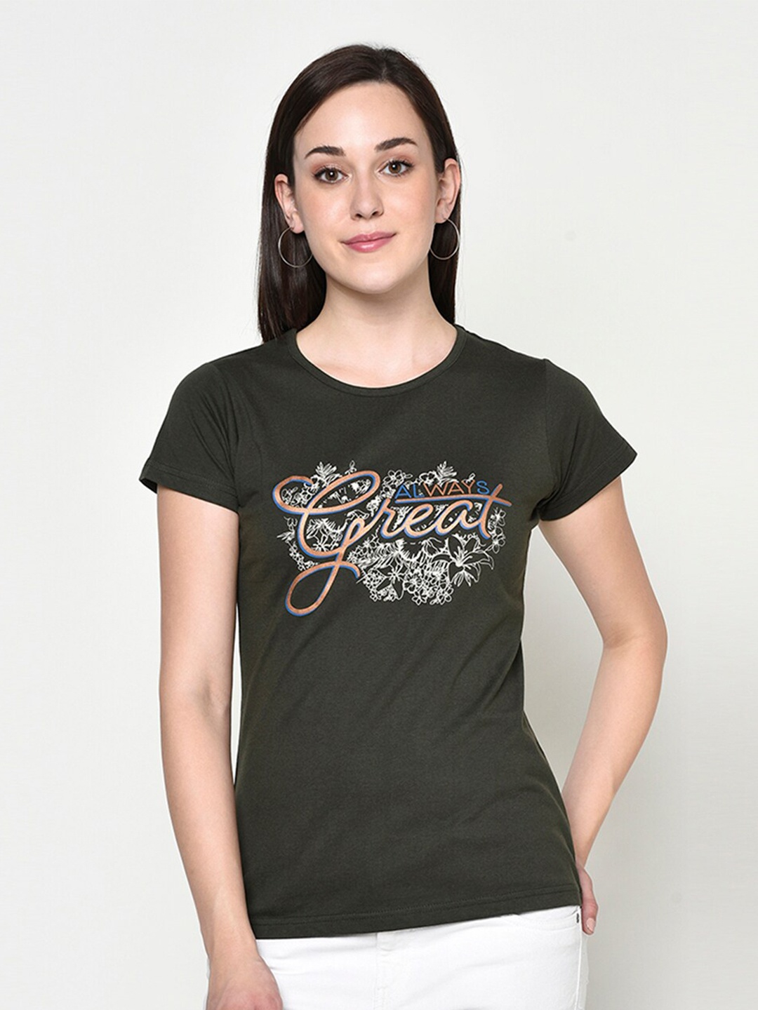 

FABNEST Women Black & White Typography Printed T-shirt