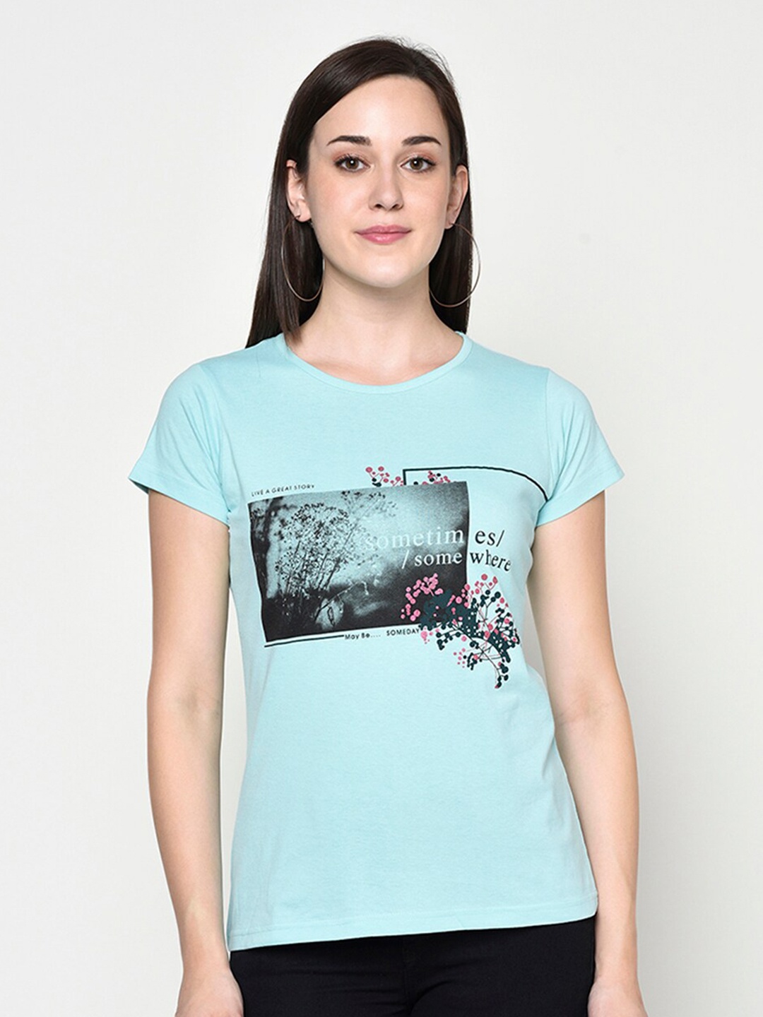 

FABNEST Women Blue & Black Printed T-shirt