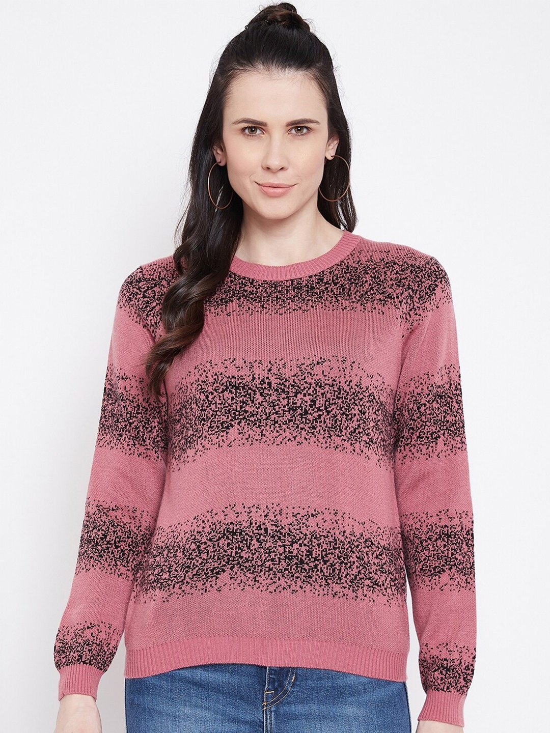 

Madame Women Pink & Black Striped Pullover