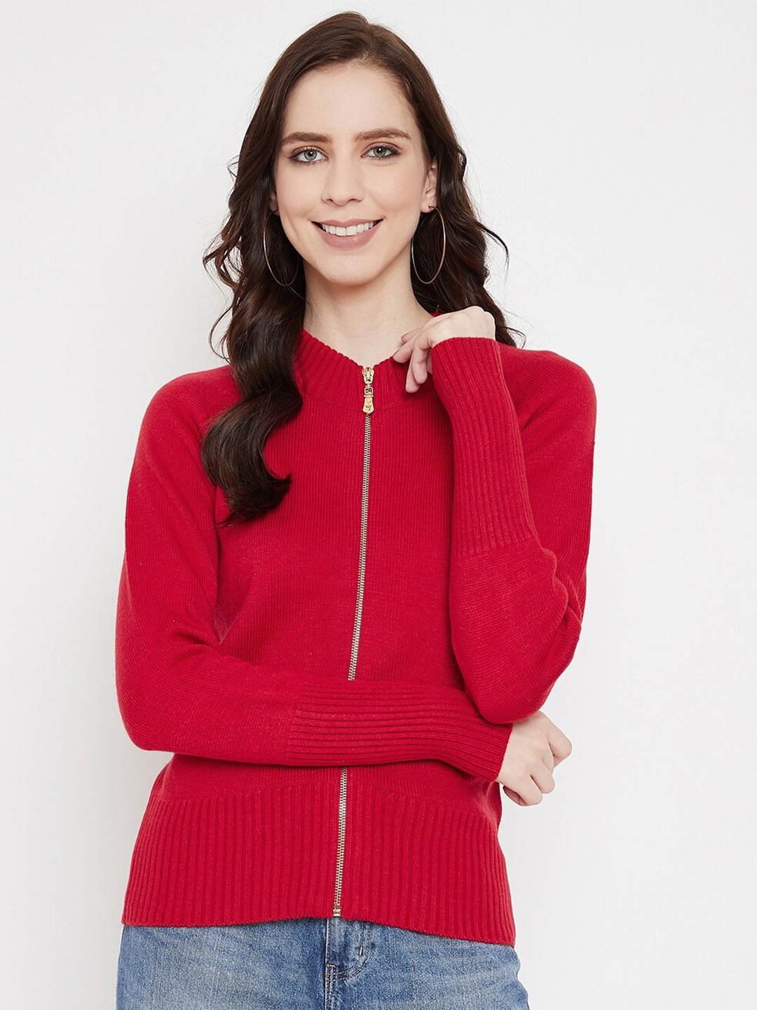 

Madame Women Red Longline Front-Open Sweater