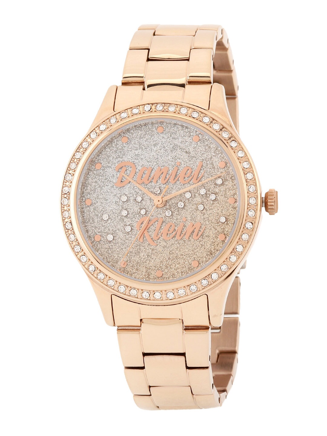 

Daniel Klein Women Silver-Toned Embellished Dial & Pink Stainless Steel Bracelet Style Straps Analogue Watch