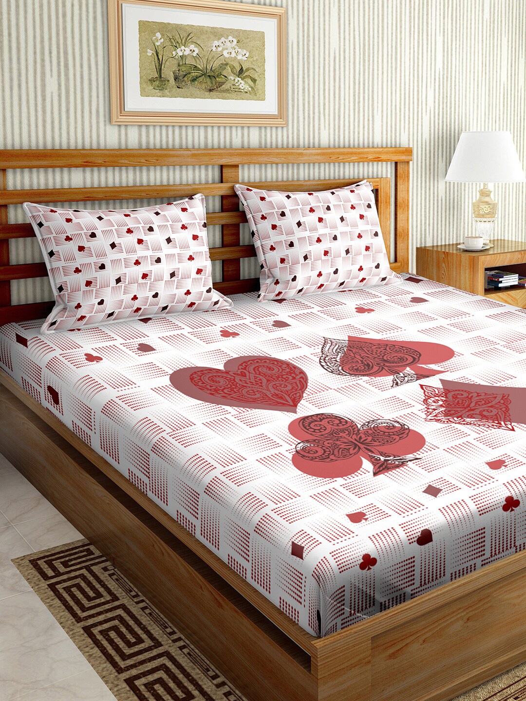

BELLA CASA White & Pink 150 TC King Bedsheet with 2 Pillow Covers