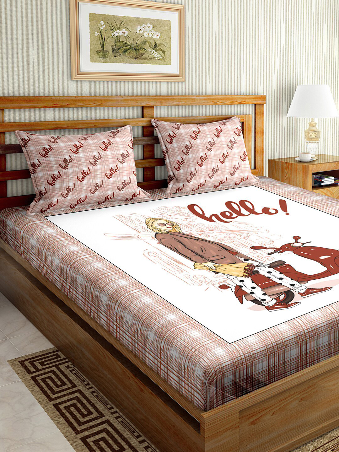 

BELLA CASA White & Red 150 TC King Bedsheet with 2 Pillow Covers