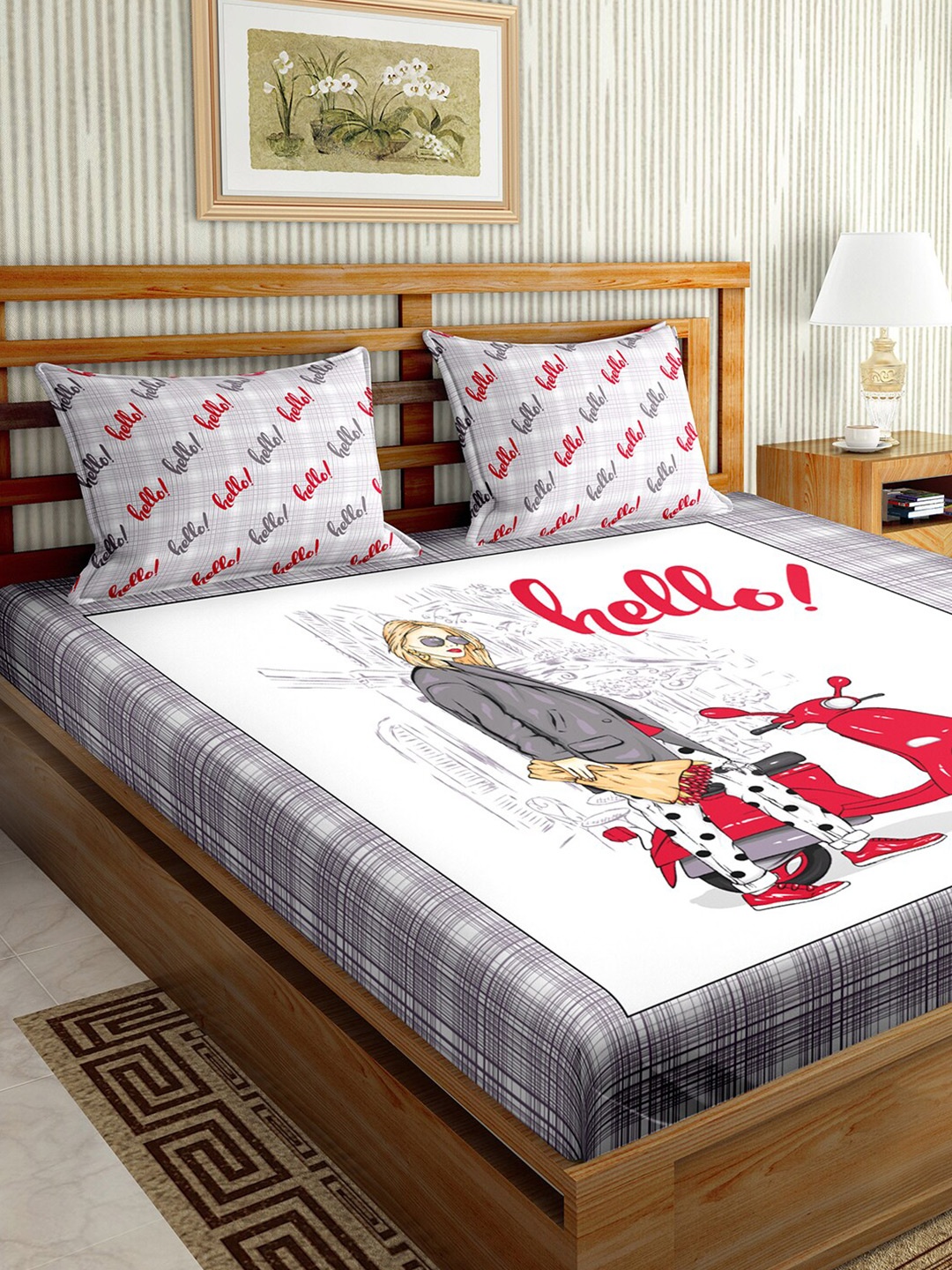 

BELLA CASA Grey & White 150 TC King Bedsheet with 2 Pillow Covers