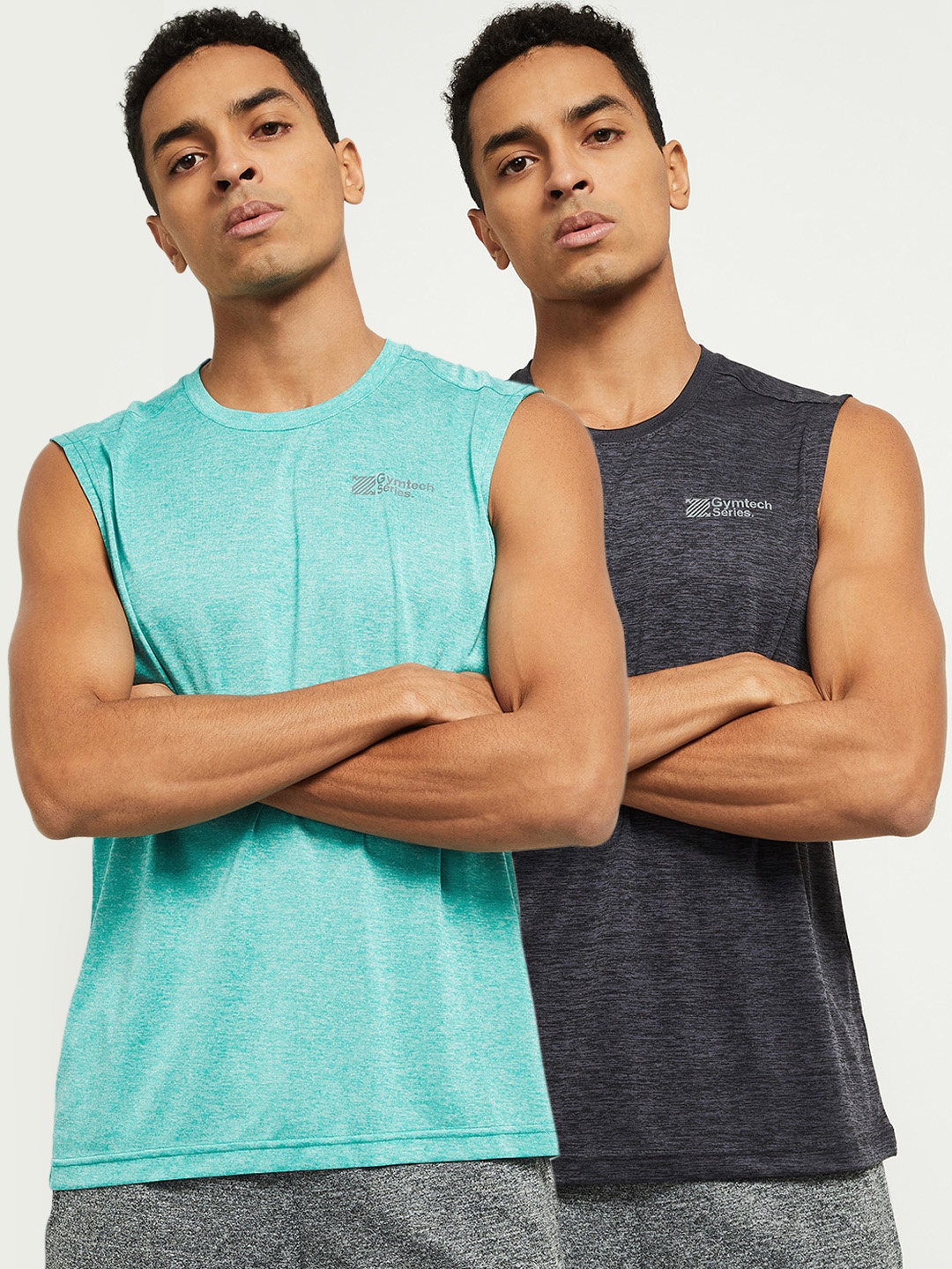

max Men Pack Of 2 Grey & Turquoise Blue 2 T-shirt