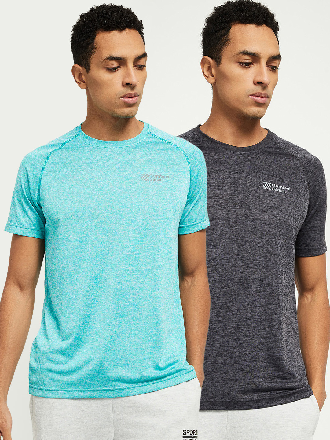 

max Men Grey & Turquoise Blue Pack Of 2 T-shirts