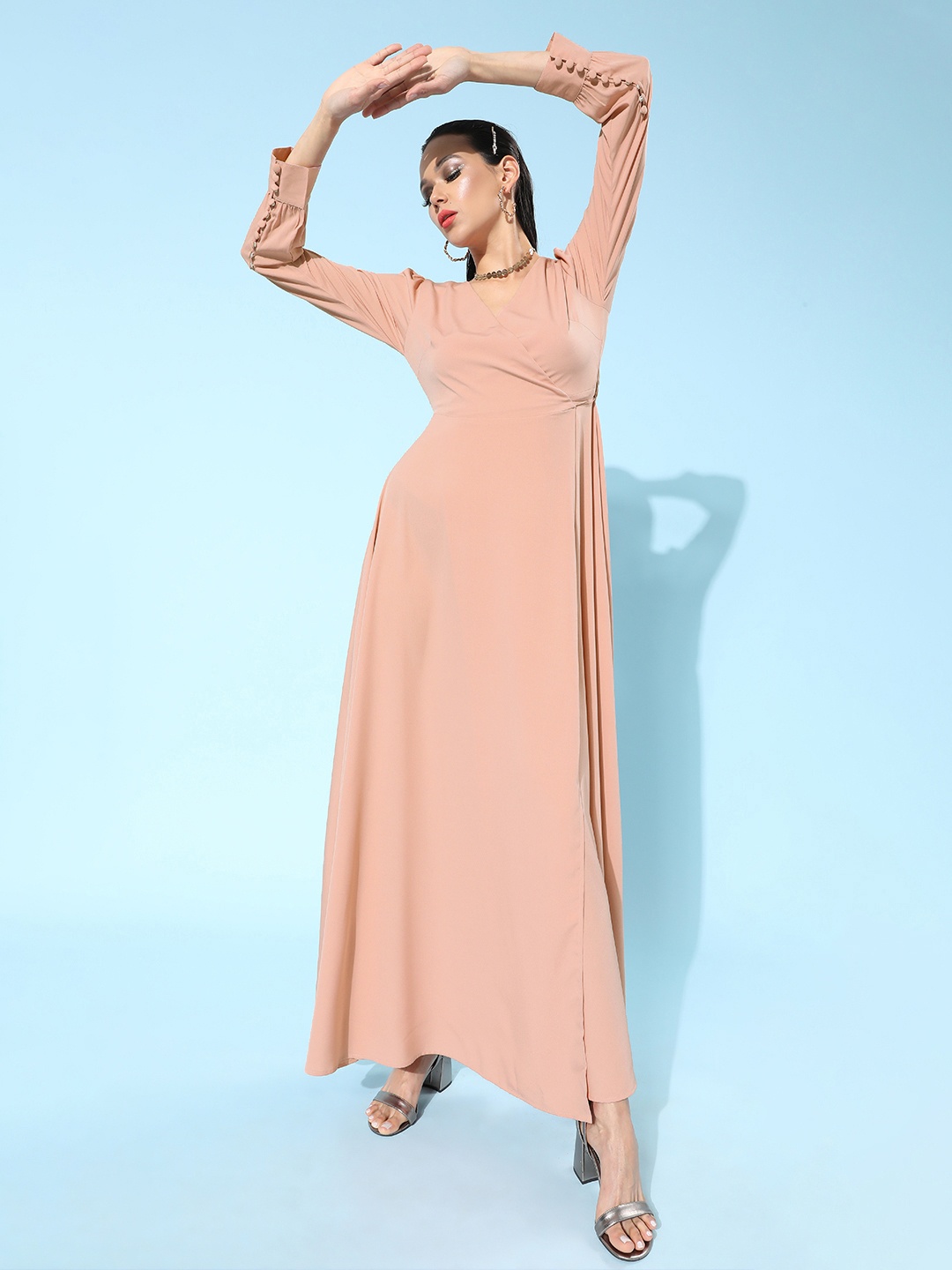 

Berrylush Women Pink Solid Bishop Sleeves Dress