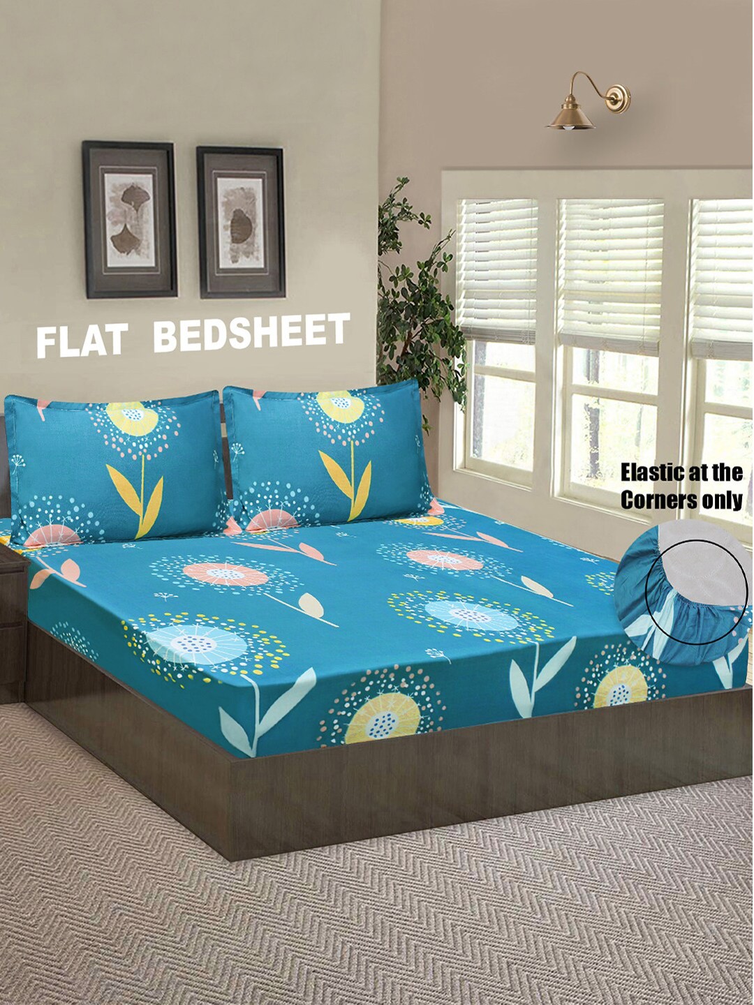 

Good Homes by Home Candy Blue & Pink Floral 144 TC King Bedsheet with 2 Pillow Covers