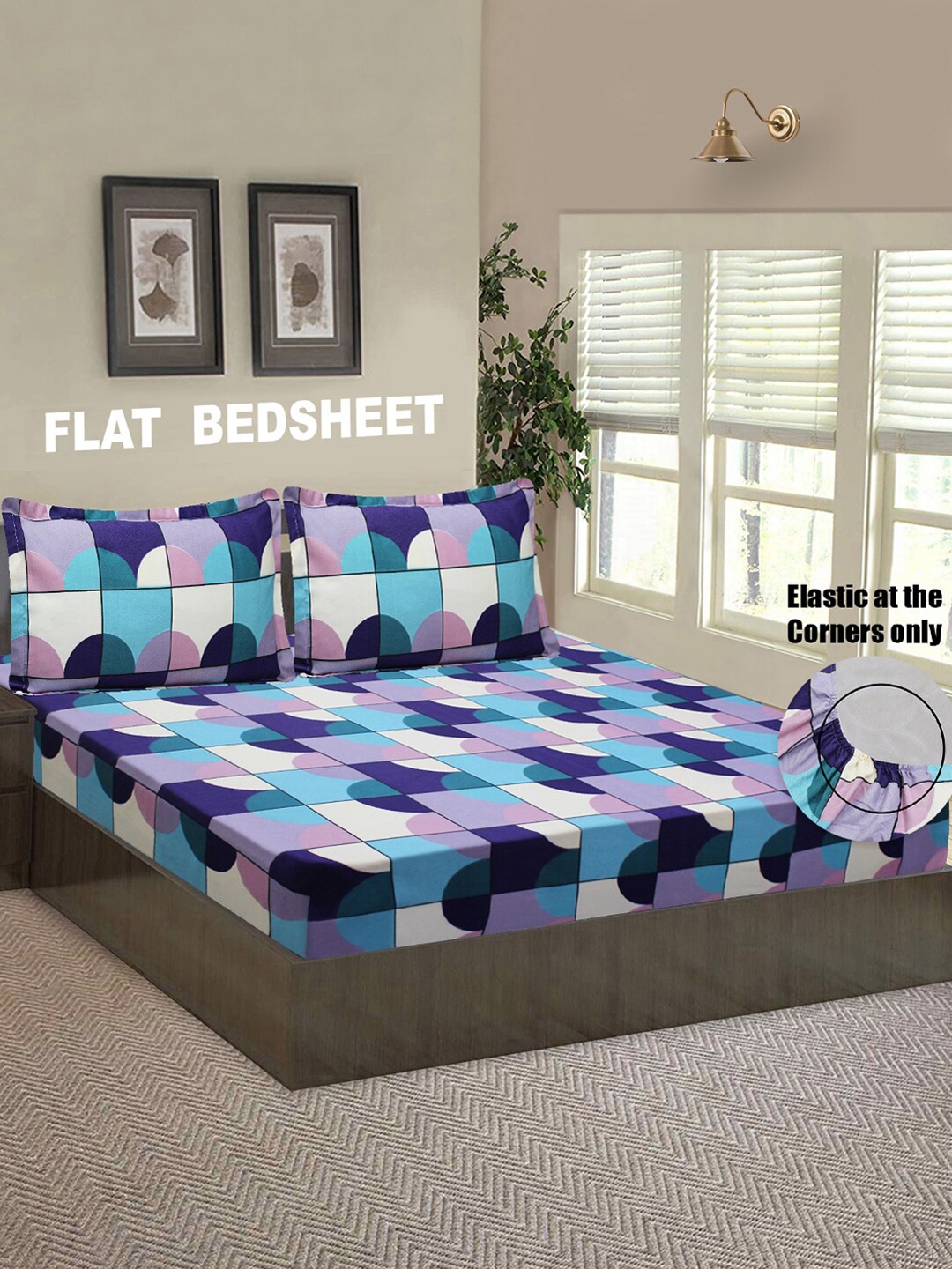 

Good Homes by Home Candy Blue & Purple 144 TC Queen Bedsheet with 2 Pillow Covers