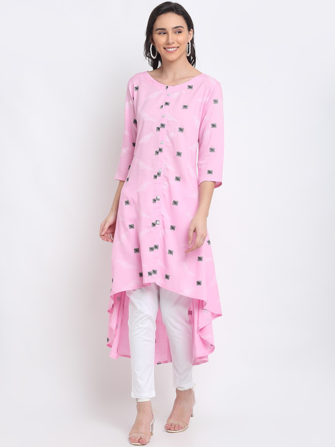 

PNEHA Women Pink Printed Handloom Kurta