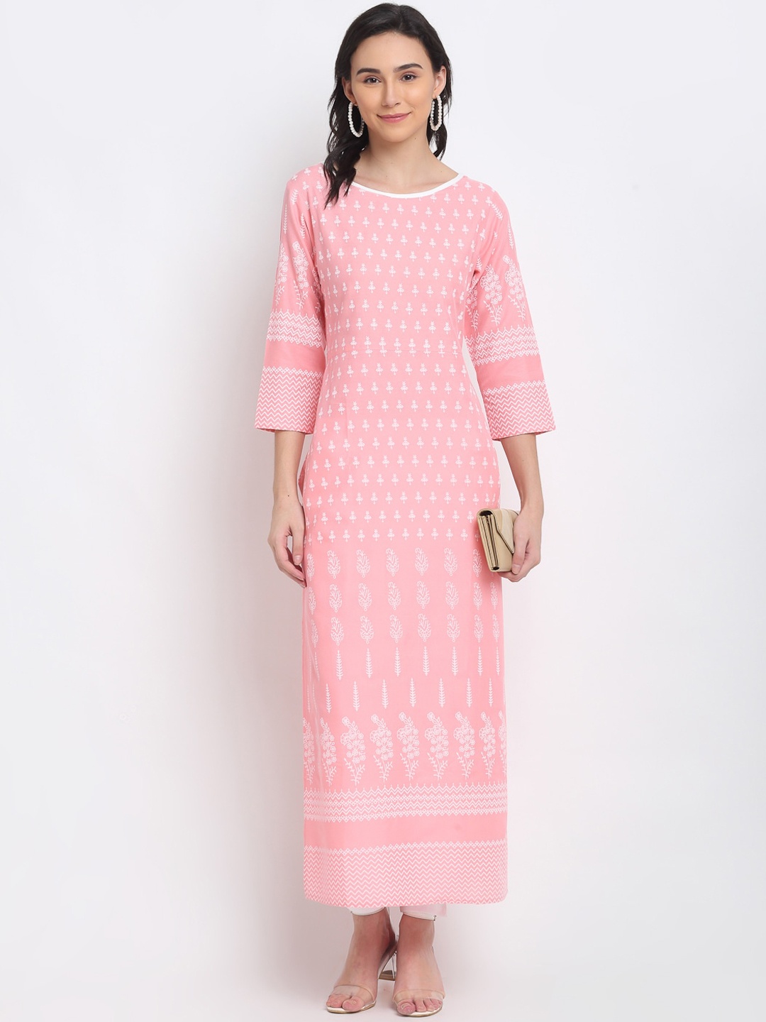 

PNEHA Women Pink Ethnic Motifs Printed Handloom Kurta