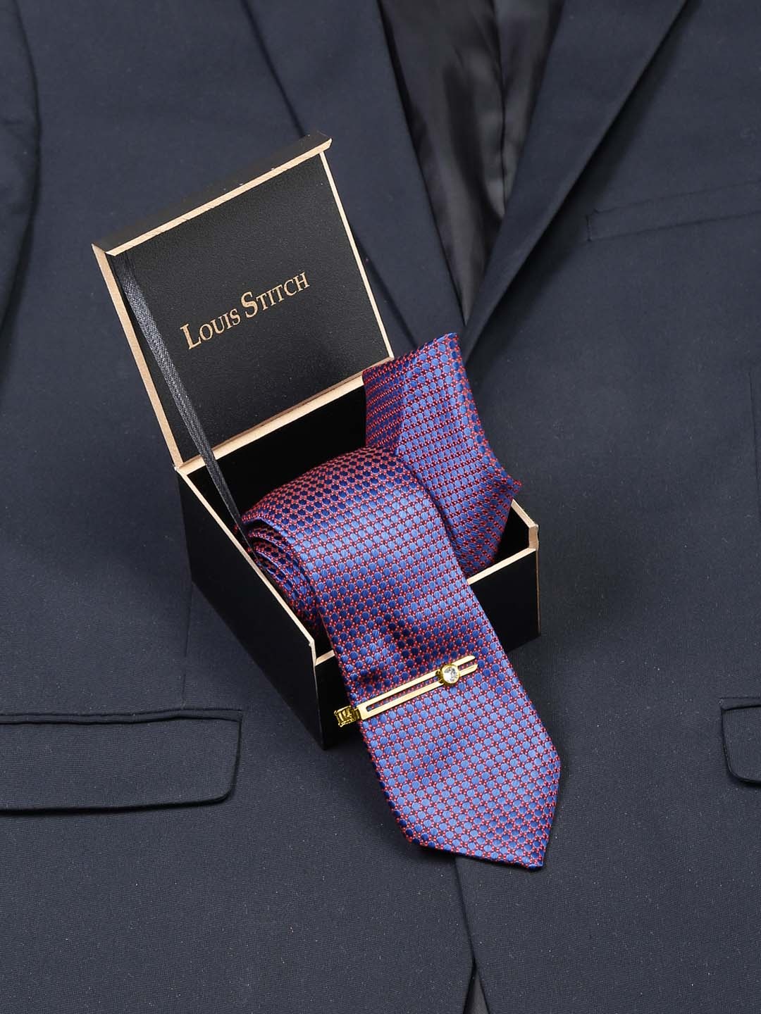 

LOUIS STITCH Men Italian Silk Necktie Accessory Gift Set, Purple