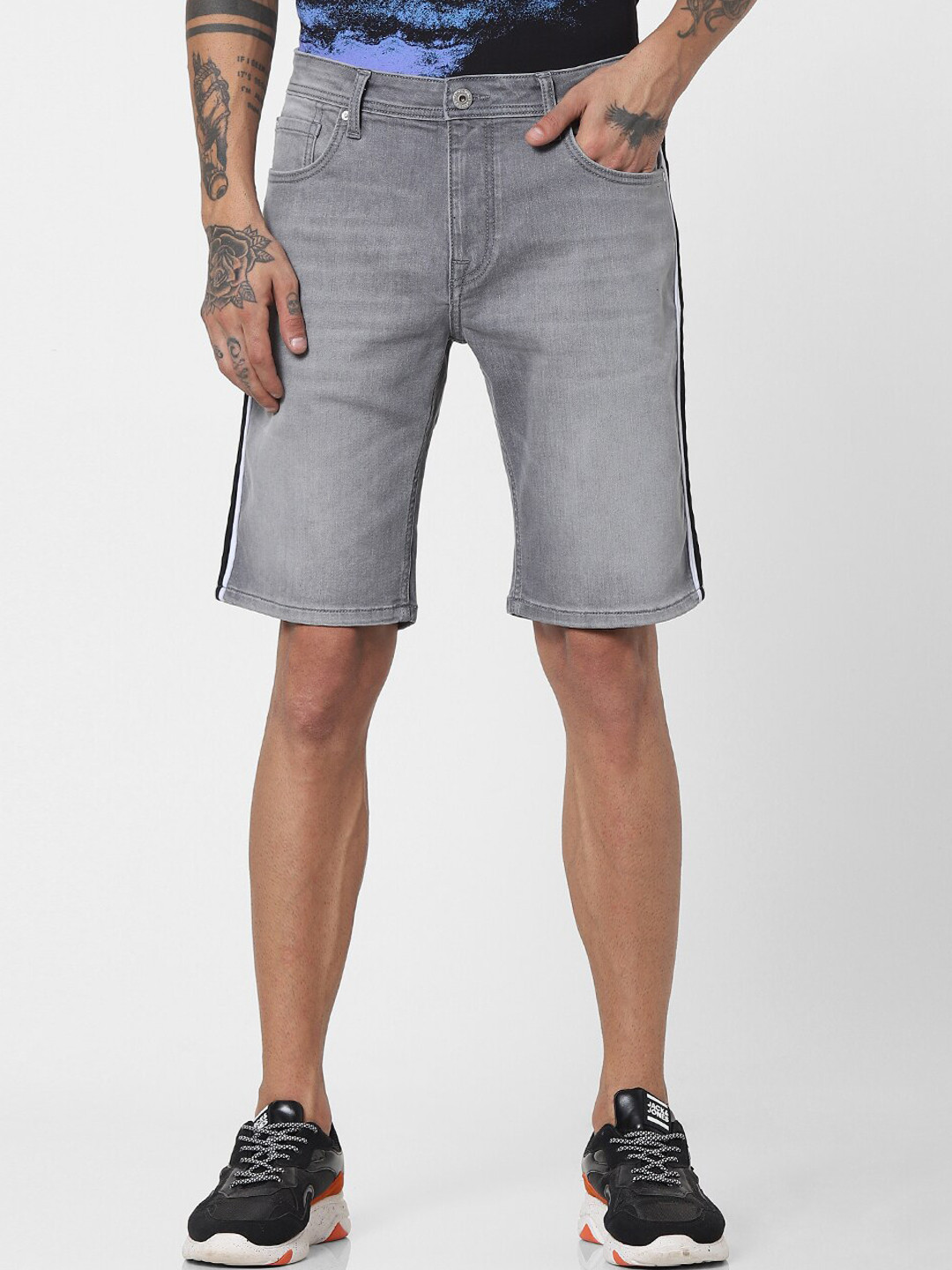 

Jack & Jones Men Grey Low-Rise Regular Shorts