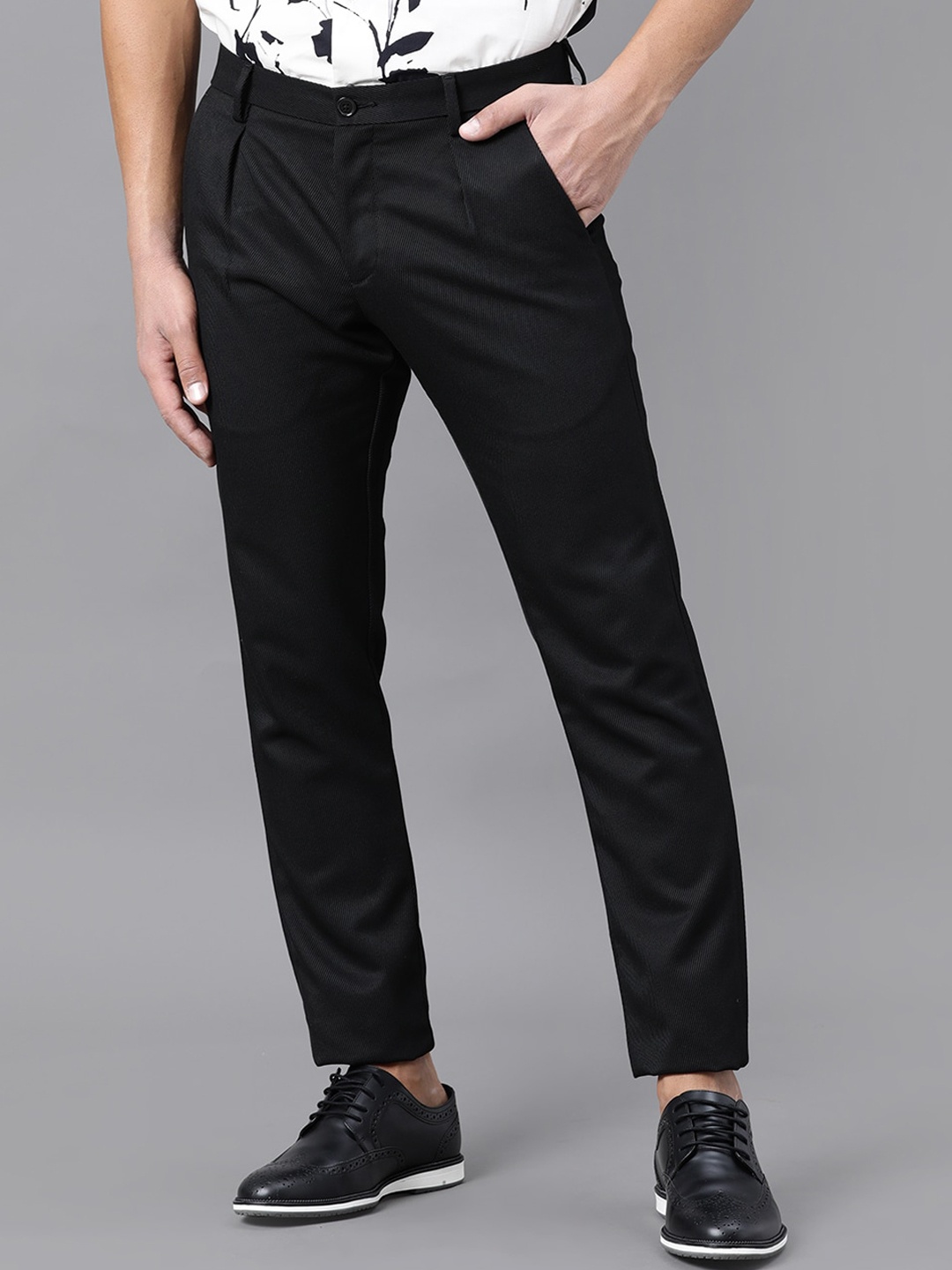 

RARE RABBIT Men Edit Mid-Rise Slim Fit Trouser, Black