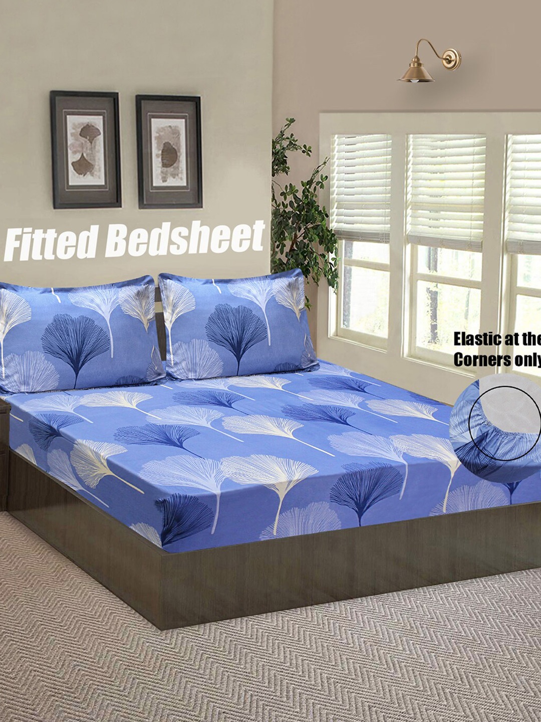 

Good Homes by Home Candy Blue & White 144 TC Queen Bedsheet with 2 Pillow Covers