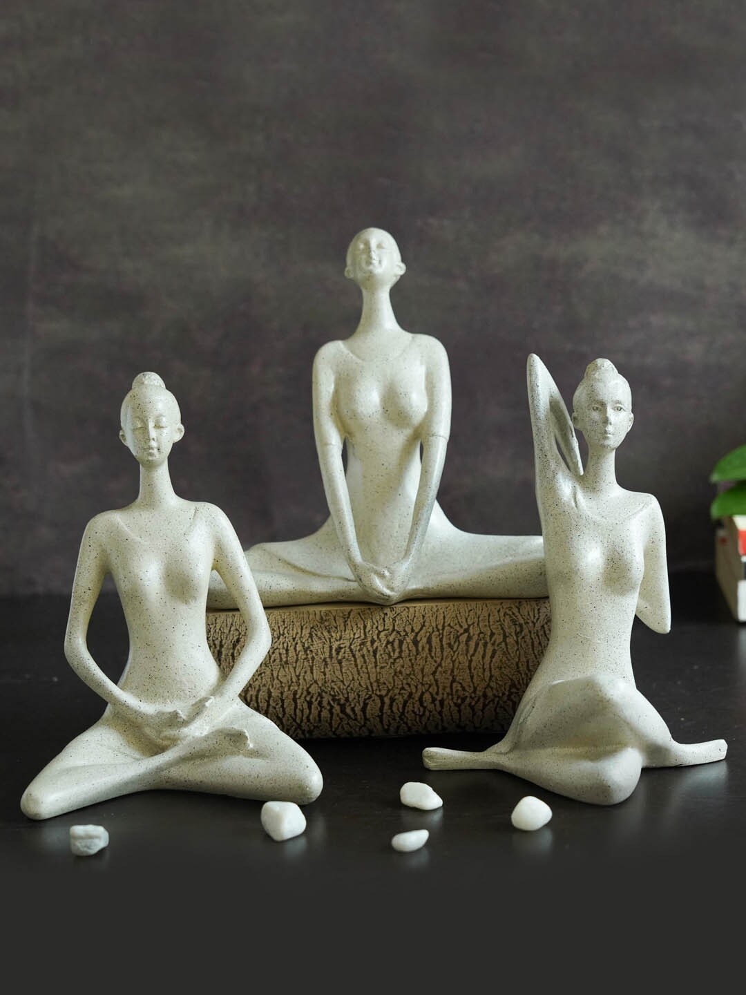 

TIED RIBBONS Set Of 3 White Yoga Girls Statue Figurine Showpiece