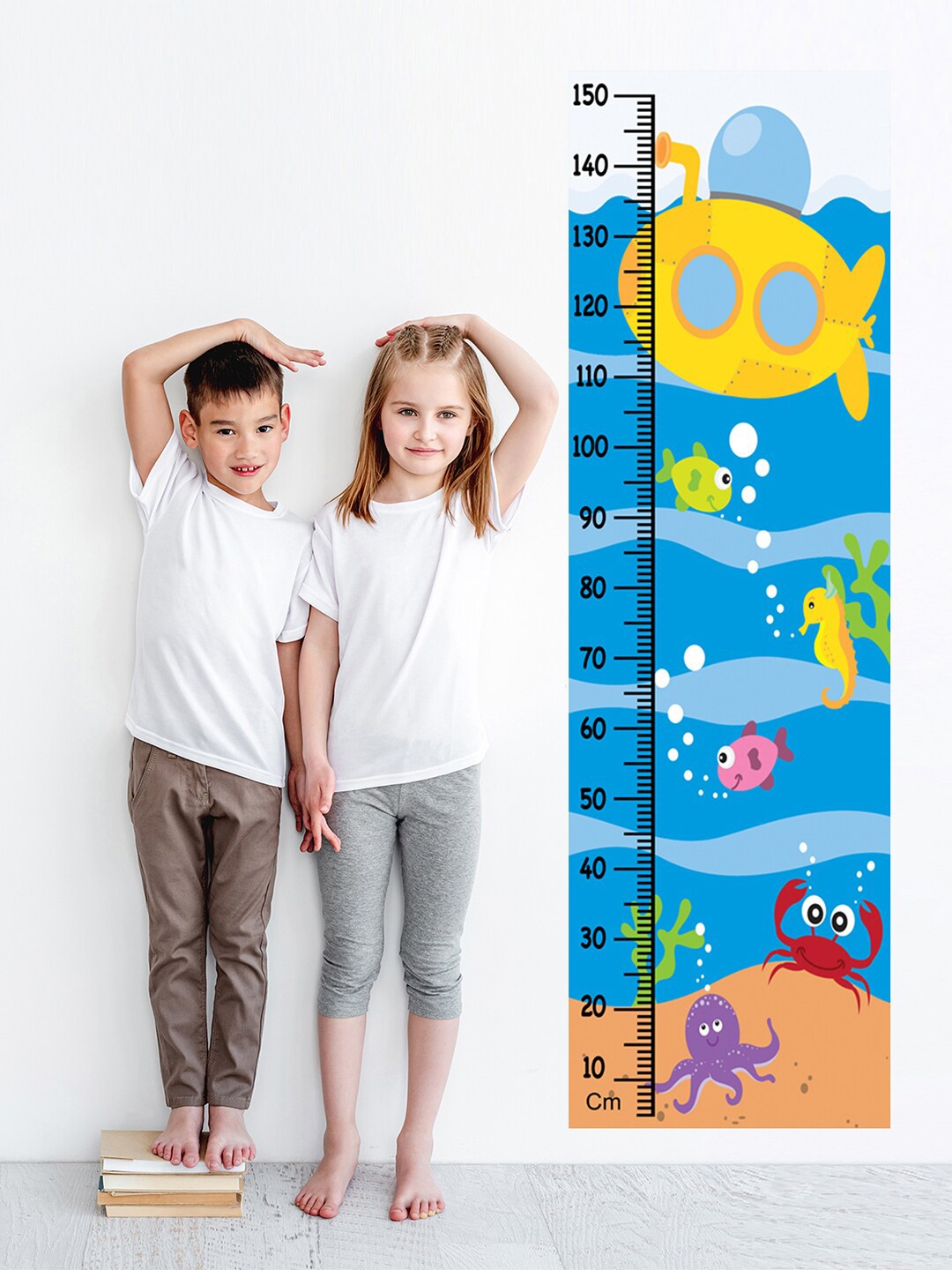 

WENS Kids Multicoloured Ocean Creatures Height Chart Vinyl Wall Sticker, Multi