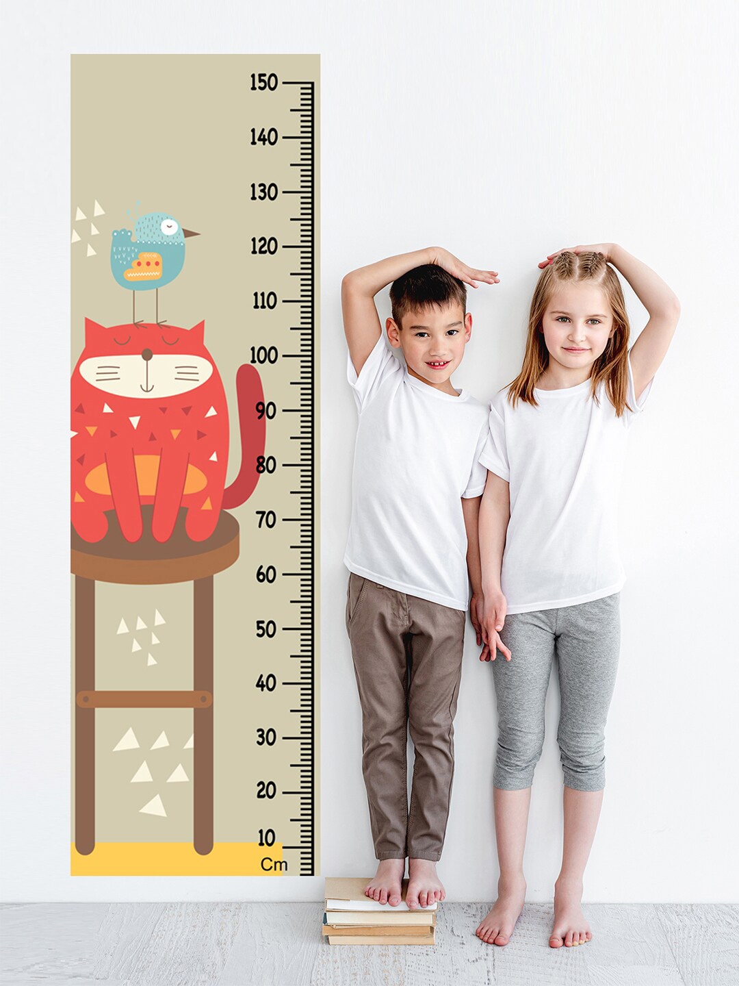 

WENS Kids Multicoloured Friendship Of Cat & Bird Height Chart Vinyl Wall Sticker, Multi