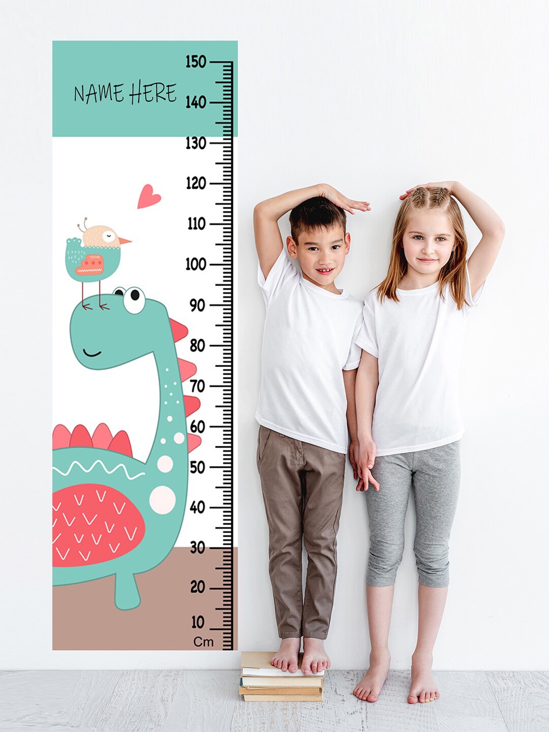 

WENS Kids Multicoloured Dino Love Height Chart Vinyl Wall Sticker, Multi