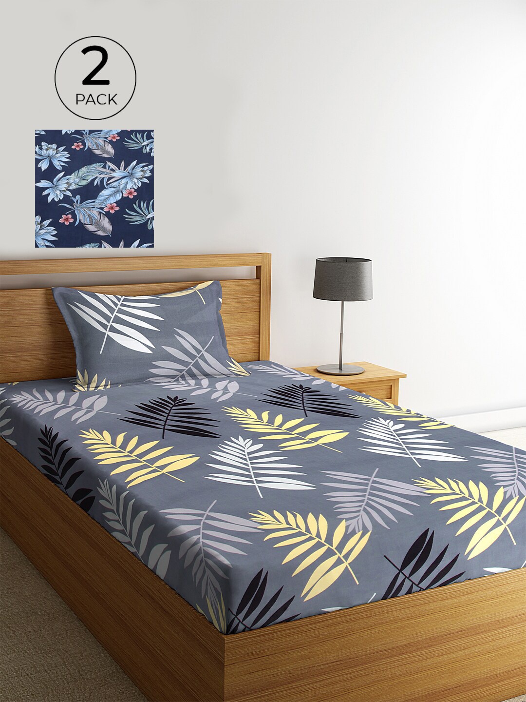 

KLOTTHE Grey & Yellow Floral 210 TC 2 Single Bedsheet with 2 Pillow Covers