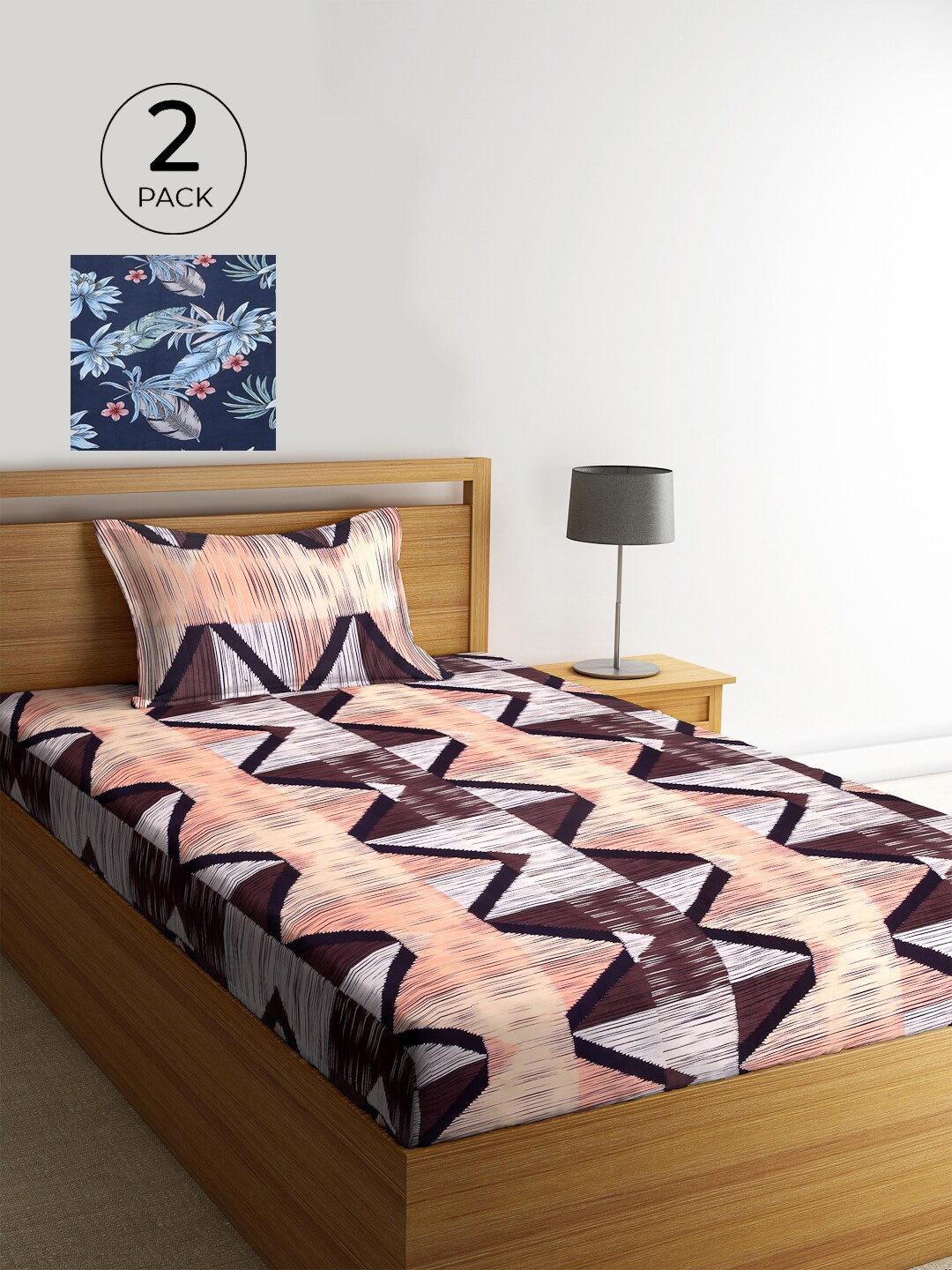 

KLOTTHE Blue & Beige Geometric 210 TC 2 Single Bedsheet with 2 Pillow Covers