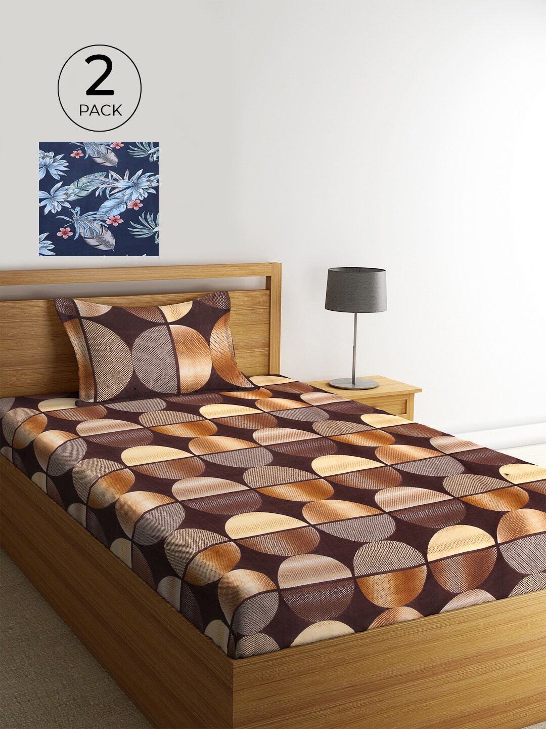 

KLOTTHE Multi Geometric 210 TC Cotton 2 Single Bedsheet with 2 Pillow Cover, Brown