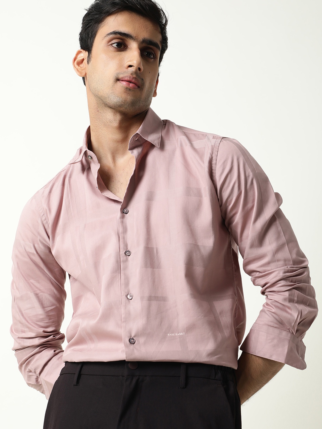 

RARE RABBIT Men Boxline Regular Fit Opaque Checked Shirt, Pink