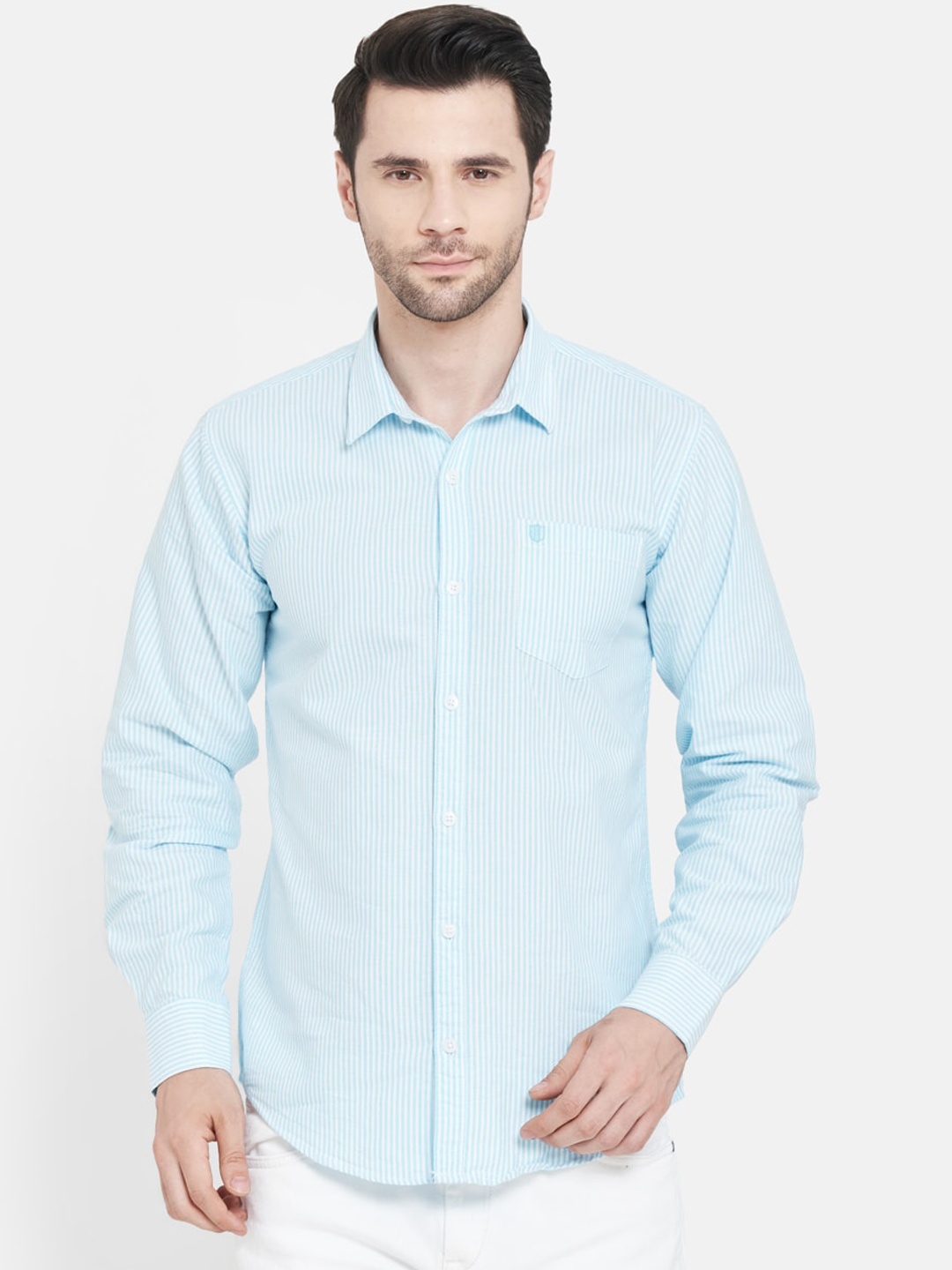 

Duke Men Green Slim Fit Opaque Striped Casual Shirt