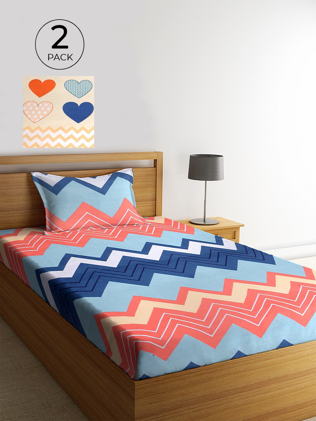 

KLOTTHE Multicolor Abstract 210 TC Cotton 2 Single Bedsheet with 2 Pillow Cover, Blue