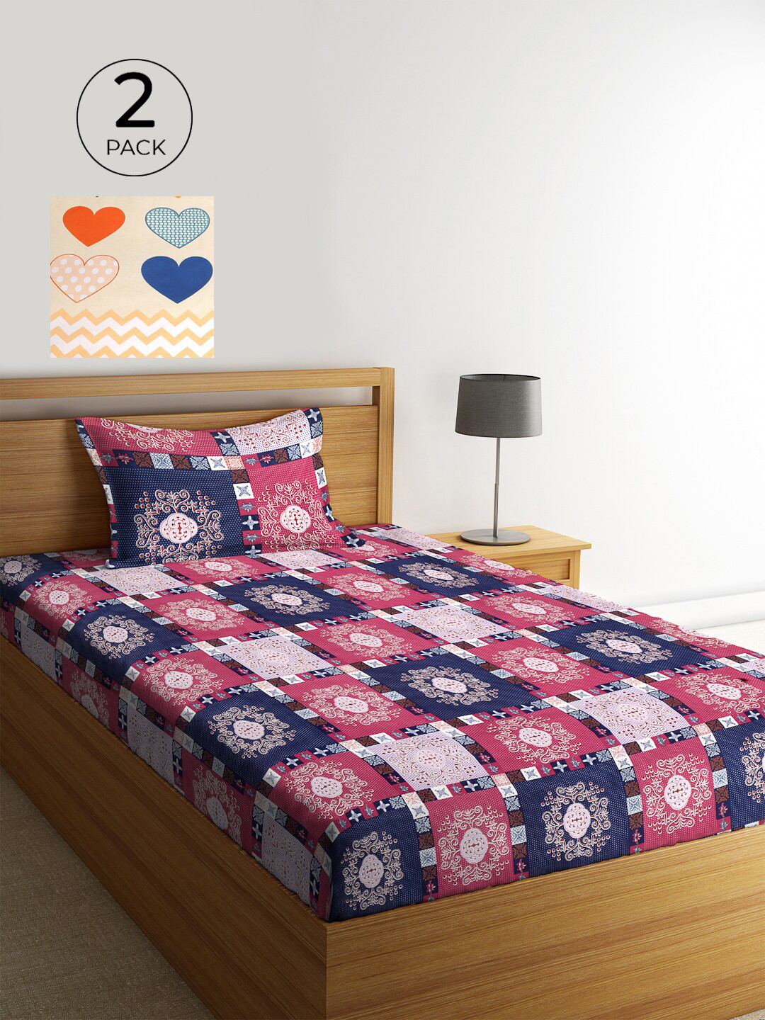 

KLOTTHE Multi Geometric 210 TC Cotton 2 Single Bedsheet with 2 Pillow Cover, Navy blue