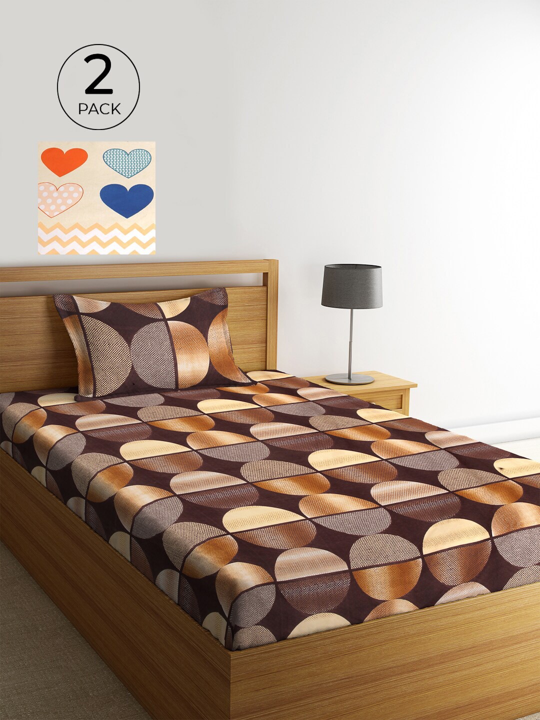 

KLOTTHE Multi Geometric 210 TC Cotton 2 Single Bedsheet with 2 Pillow Cover, Brown