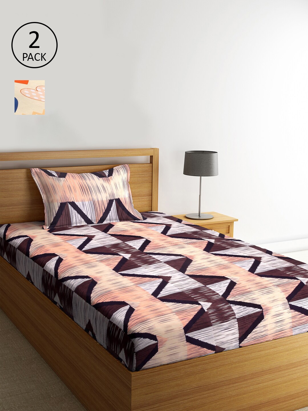 

KLOTTHE Multi Geometric 210 TC Cotton 2 Single Bedsheet with 2 Pillow Cover, Pink