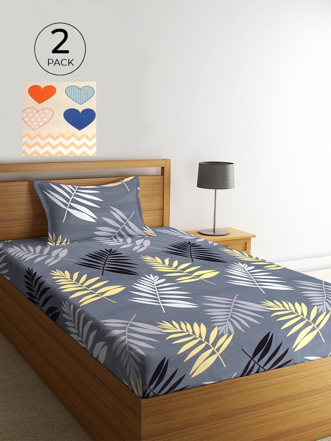 

KLOTTHE Grey Floral 210 TC Cotton 2 Single Bedsheet with 2 Pillow Cover