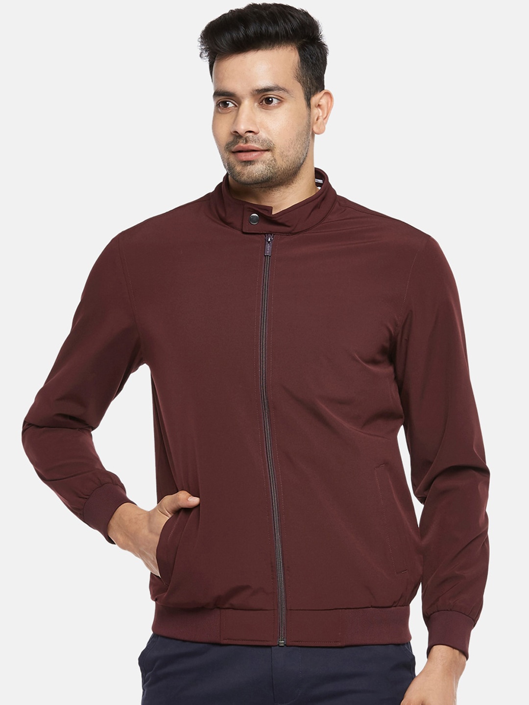 

BYFORD by Pantaloons Men Burgundy Bomber Jacket