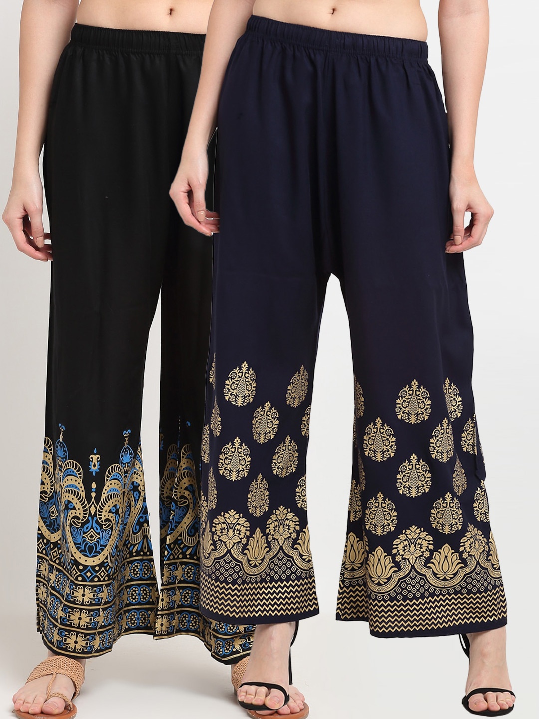

TAG 7 Women Pack Of 2 Ethnic Motifs Printed Palazzos, Black