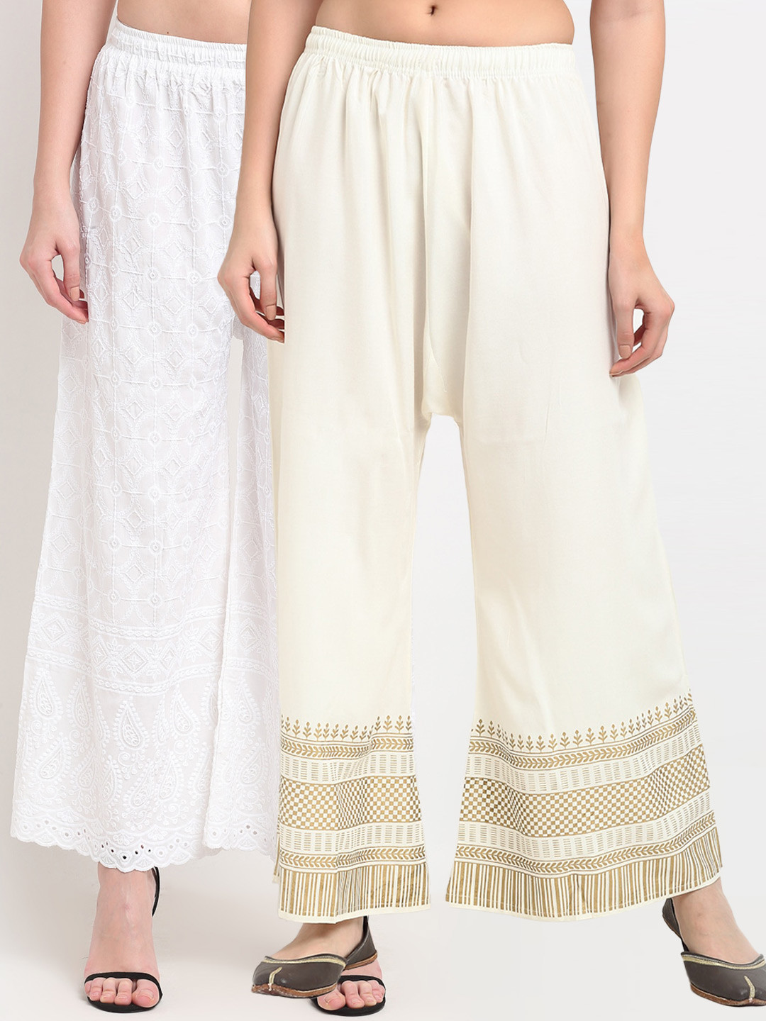 

TAG 7 Pack of 2 Women White & Off White Flared Palazzos