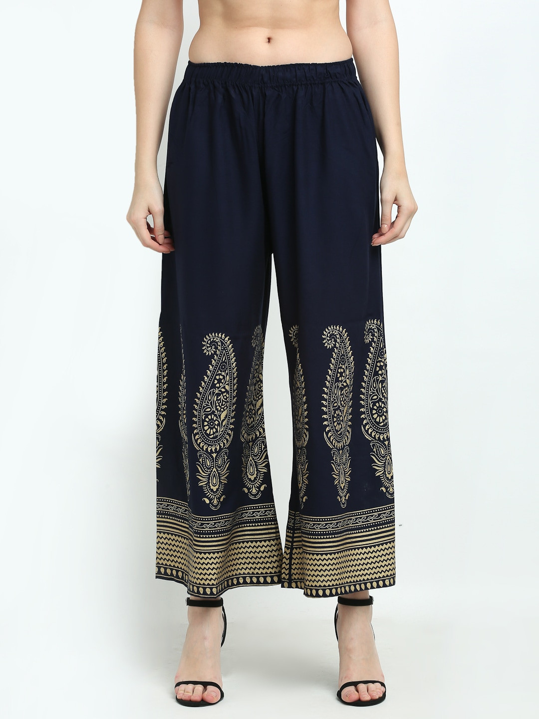 

TAG 7 Women Pack Of 2 Navy Blue & Beige Ethnic Motifs Printed Wide Leg Palazzos