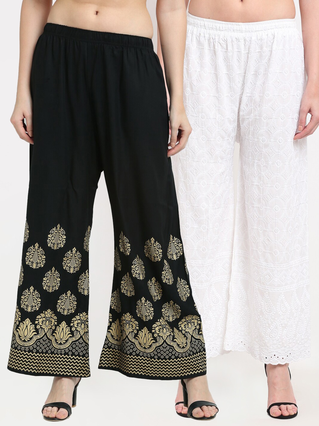 

TAG 7 Women White & Black 2 Embroidered Palazzos
