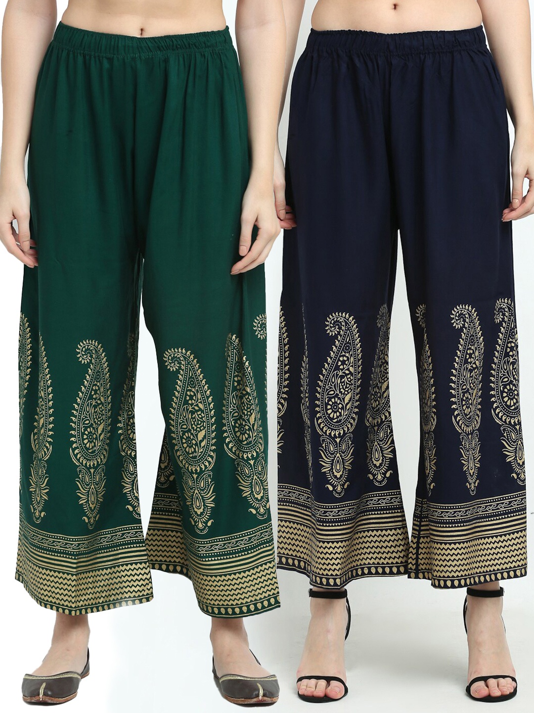 

TAG 7 Women Pack Of 2 Ethnic Motifs Printed Palazzos, Navy blue