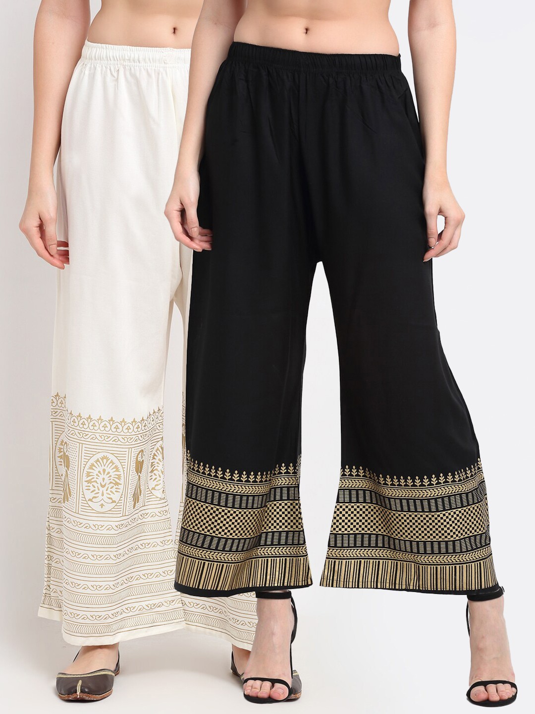 

TAG 7 Women Pack Of 2 Black & White Ethnic Motifs Printed Wide Leg Palazzos