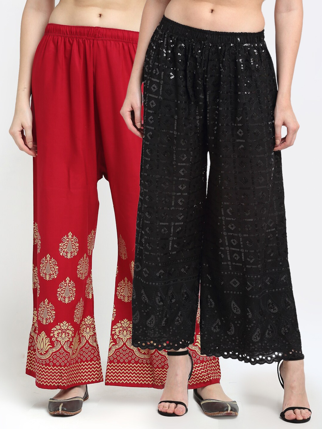 

TAG 7 Women Pack Of 2 Ethnic Motifs Printed Palazzos, Black