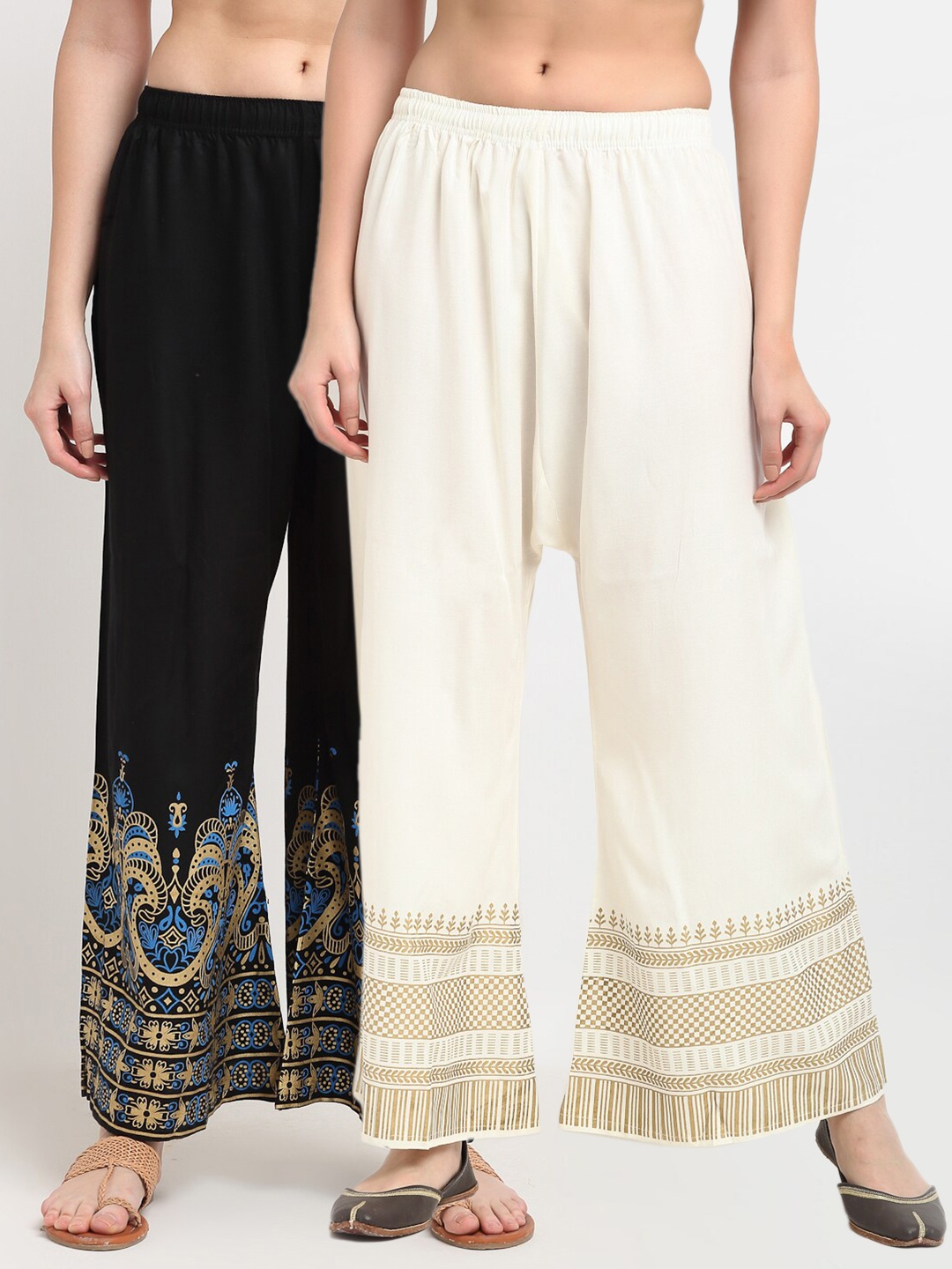 

TAG 7 Women Black & White Pack of 2 Ethnic Motifs Printed Palazzos
